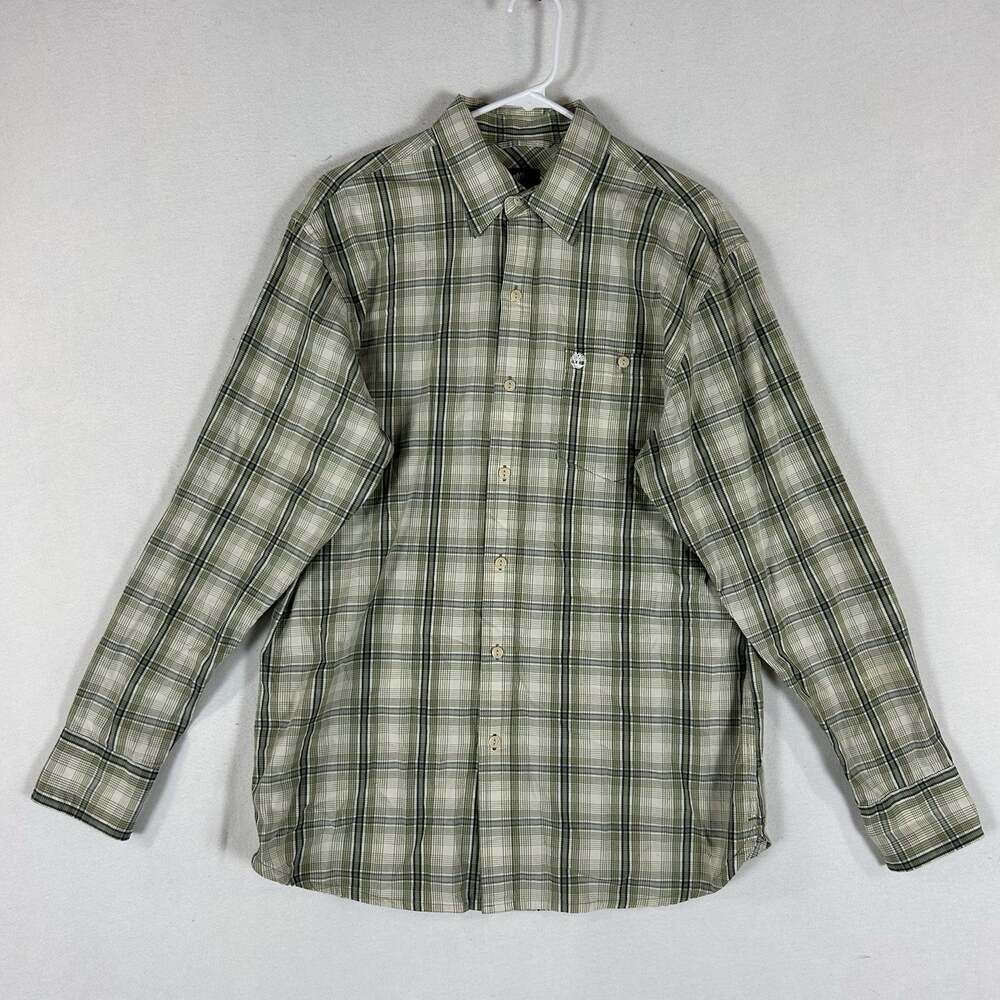 Timberland Long Sleeve Button Up Shirt Mens Medium Green Plaid Casual Hiking Top